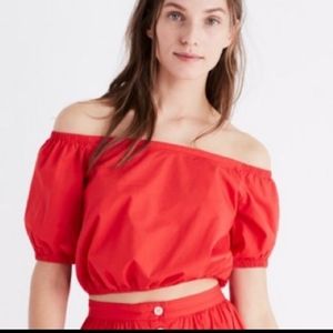 Madewell red crop top off the shoulder